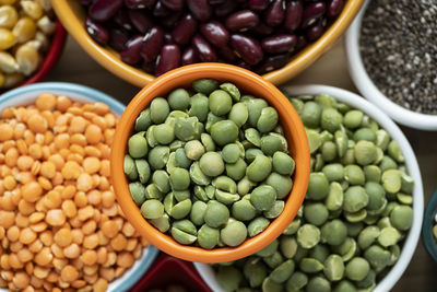 High angle view of green beans