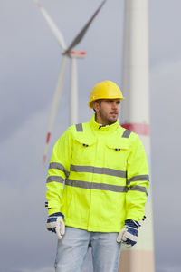 Man working with umbrella