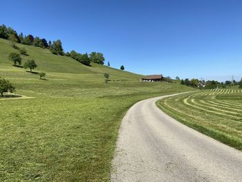 Scenic view of land against clear blue sky