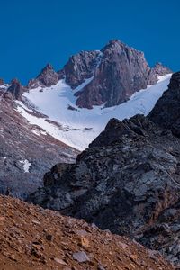 Scenic view of snowcapped mountains against clear sky