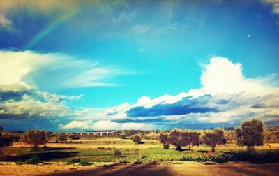 Scenic view of field against cloudy sky