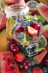 High angle view of fruits in container