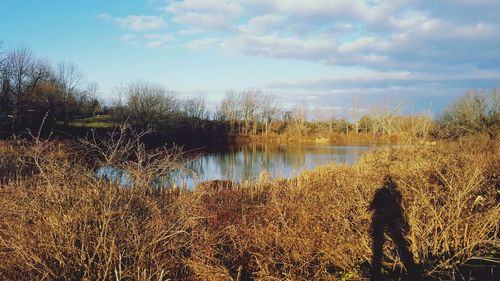 Scenic view of lake against sky