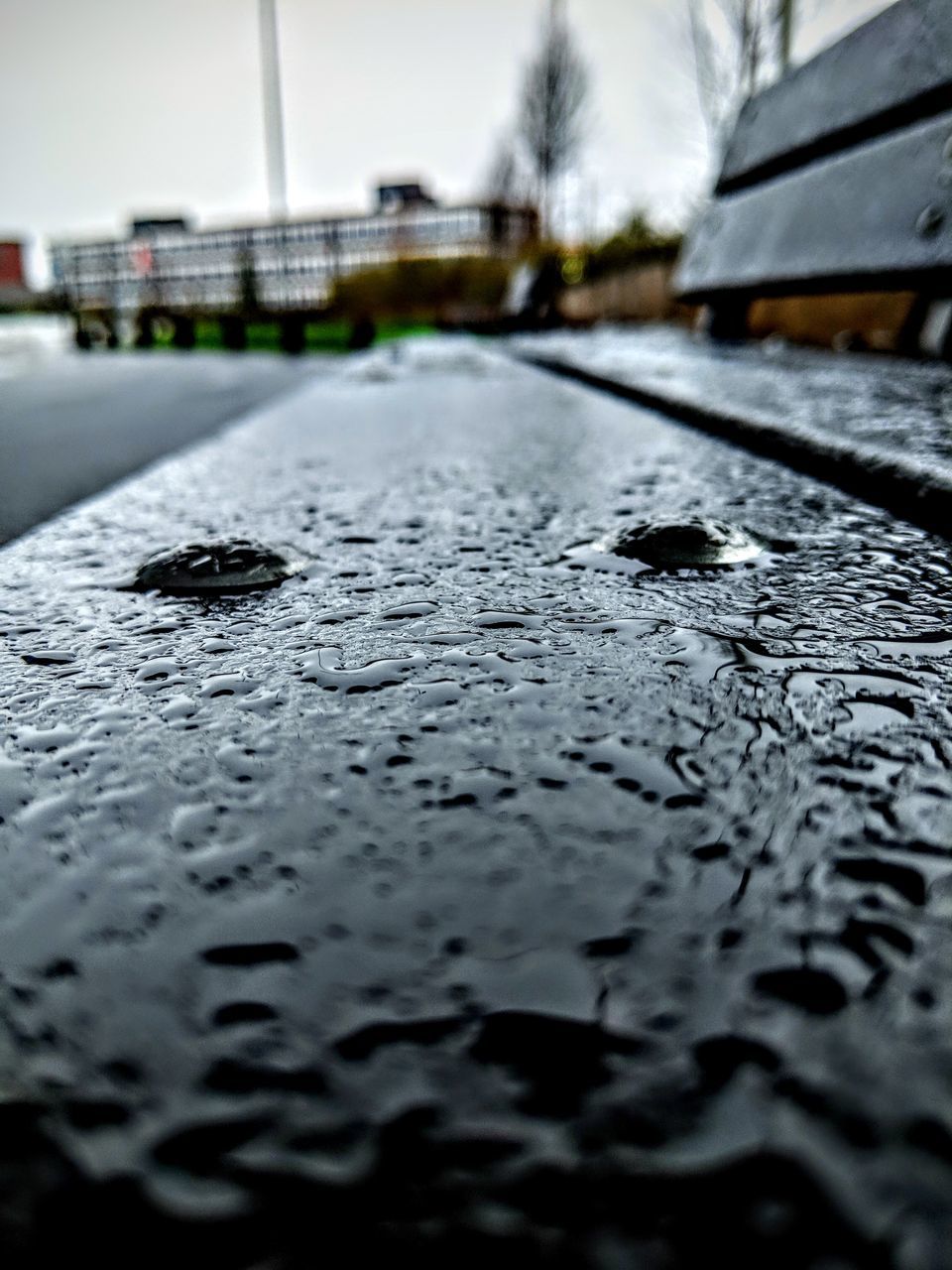 wet, water, architecture, selective focus, rain, built structure, building exterior, city, no people, nature, surface level, day, motor vehicle, drop, land vehicle, transportation, car, outdoors, rainy season, raindrop