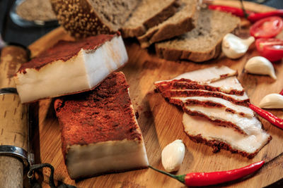 High angle view of breakfast on table