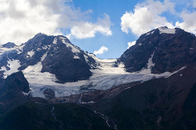 Landscape of snow-capped mountains and rocks