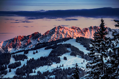 Scenic view of snowcapped mountains against sky during winter