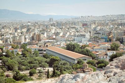 High angle view of cityscape against sky