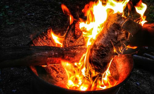 Close-up of bonfire at night