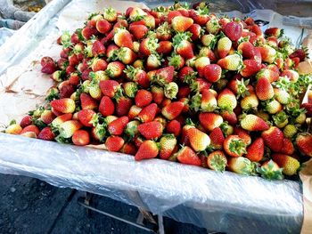 High angle view of fruits for sale in market