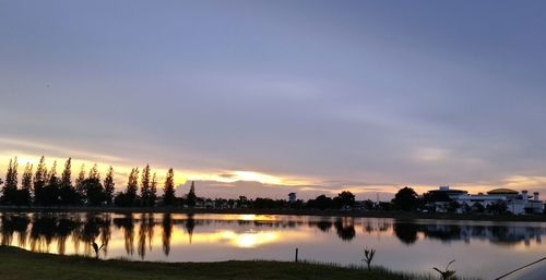 Scenic view of river at sunset