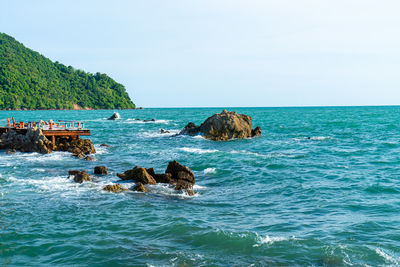 Scenic view of sea against clear sky