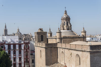 Low angle view of historic building against clear sky