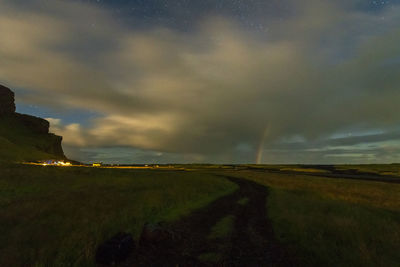 Scenic view of field against sky at dusk