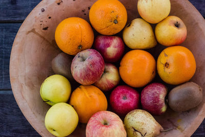 High angle close-up view of fruits in a bowl