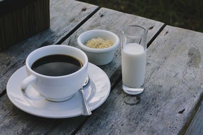 High angle view of coffee on table