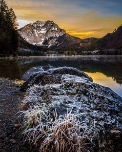 Scenic view of lake during sunset