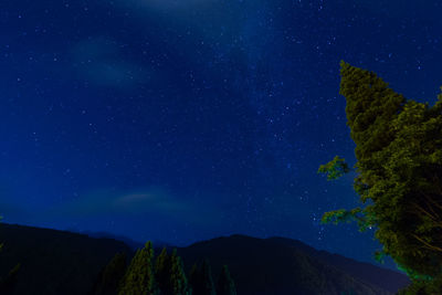 Low angle view of mountain against sky at night