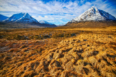 Scenic view of snowcapped mountains against sky