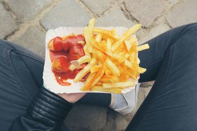 High angle view of french fries