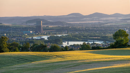 Scenic view of landscape against sky during sunset