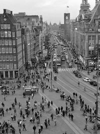 High angle view of crowd on city street