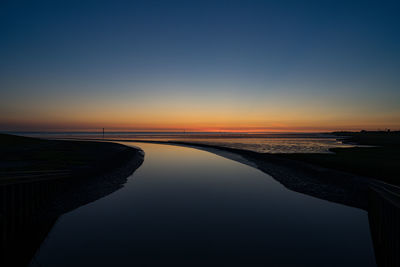 Scenic view of sea against clear sky during sunset