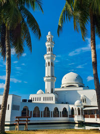 The view of a white floating mosque at kuala ibai, terengganu, malaysia