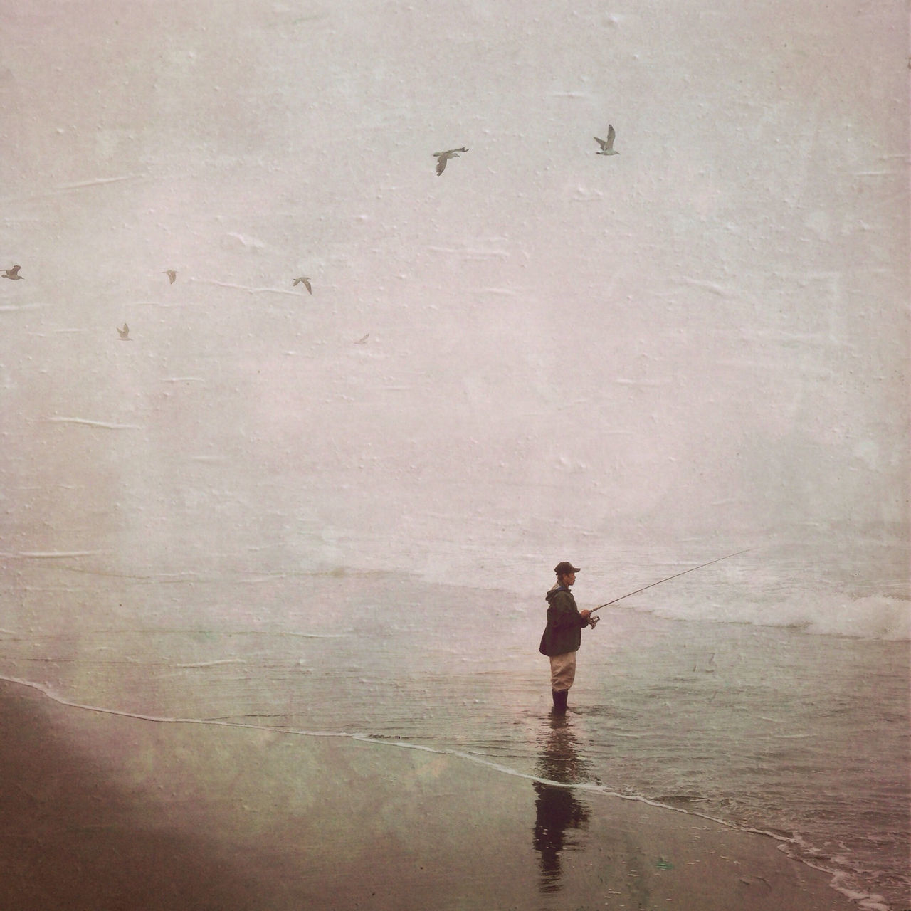 water, lifestyles, leisure activity, full length, men, standing, rear view, walking, person, reflection, sea, casual clothing, waterfront, day, outdoors, beach, nature, vacations