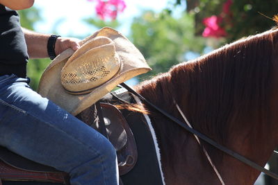 Midsection view of man riding horse