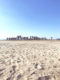 Scenic view of beach against clear blue sky