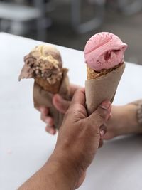 Close-up of hand holding ice cream cone