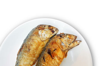 High angle view of fish on plate