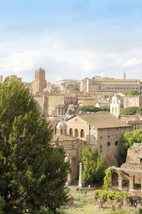 View of the roman forum during sunset in rome, italy