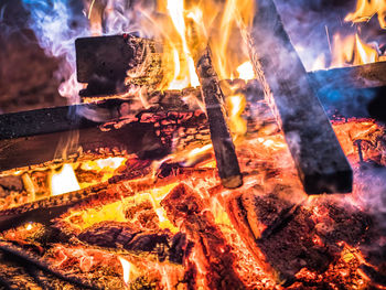 Close-up of burning firewood