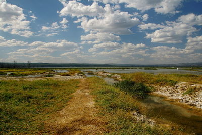 Scenic view of land against sky