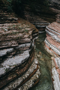 High angle view of rock formations in forest