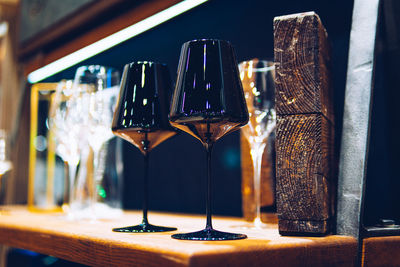 Close-up of beer glass on table