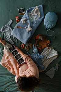 High angle view of bed at home