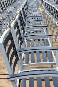 High angle view of empty chairs on table