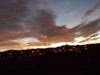 Low angle view of silhouette trees against dramatic sky