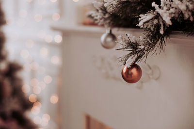 Close-up of christmas decoration hanging on tree