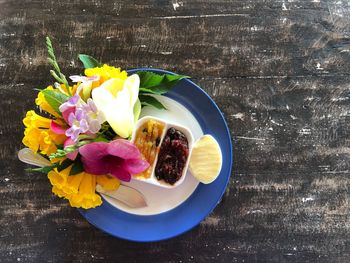 High angle view of flower bouquet on table