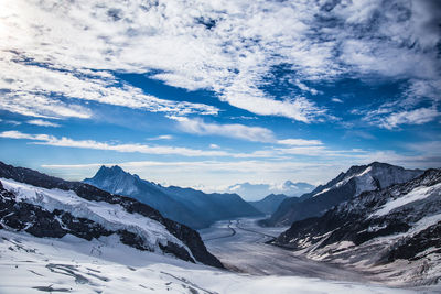 Scenic view of snowcapped mountains against sky