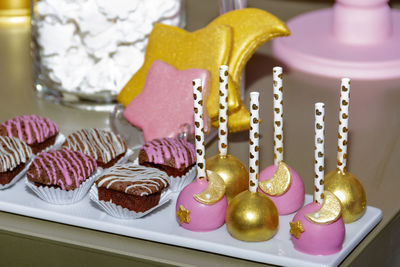 Close-up of dessert in plate on table