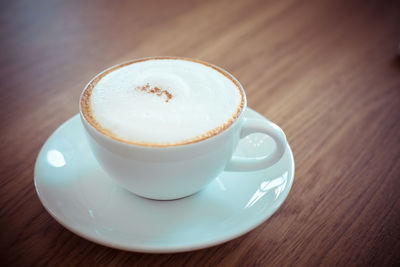 High angle view of coffee on table