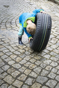 Full length of a high angle view of a tire