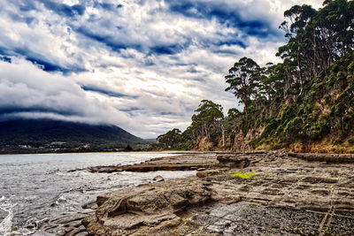 Scenic view of land against sky