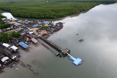 High angle view of boats in sea