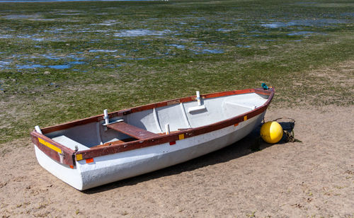 High angle view of nautical vessel on beach